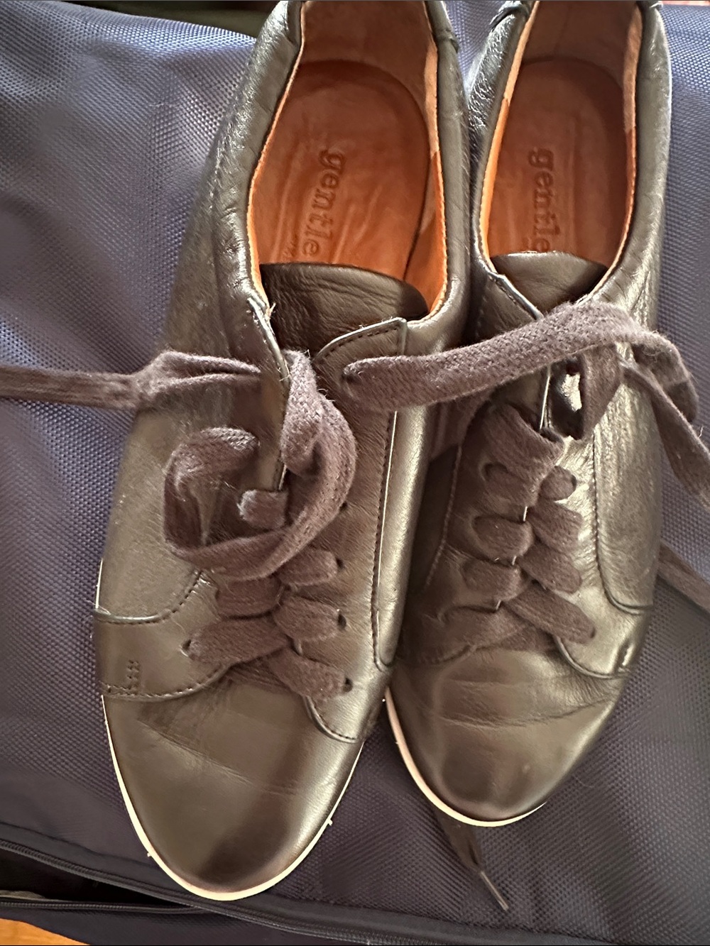 gentle souls Black Leather Lace-Up Flats